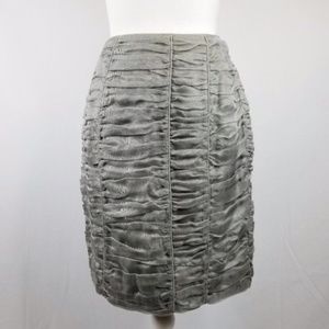 Burberry 100% Silk Grey Ruched Pencil Skirt